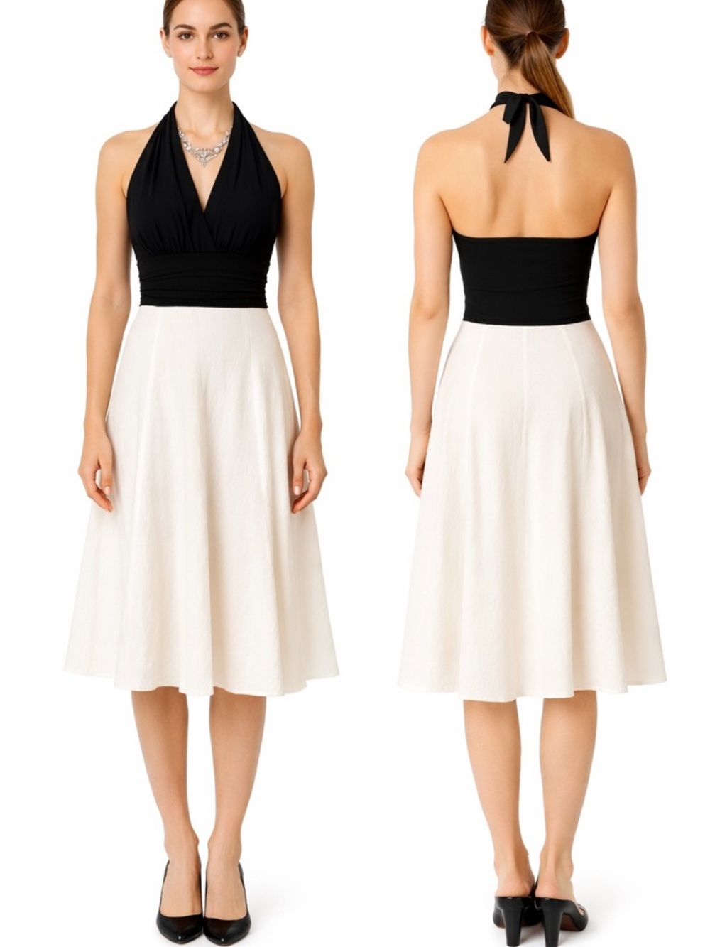 Christopher Deane Black & Cream Halter Dress Size 2
